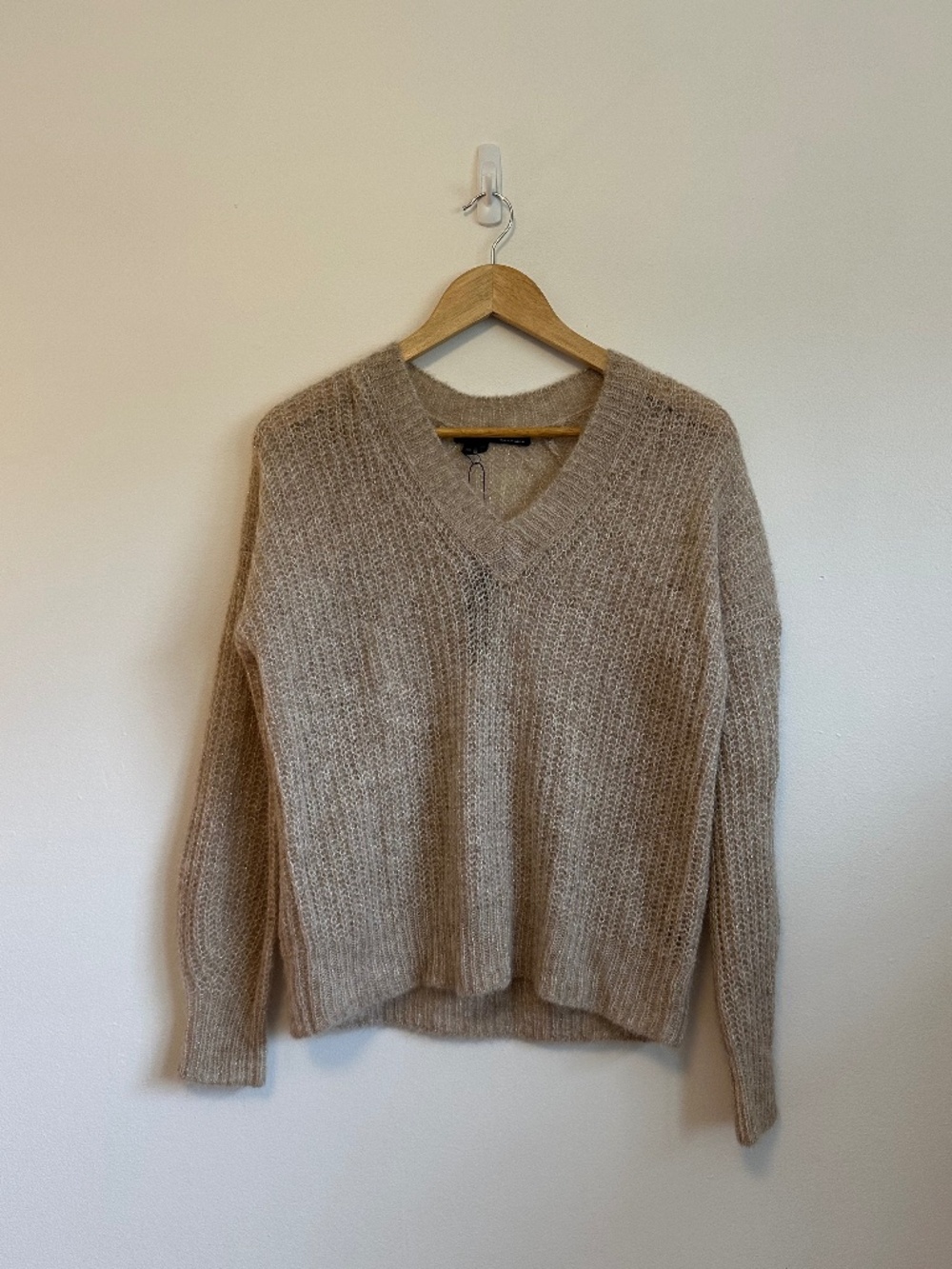 NWT 360 Sweater Sparkle Gold Metallic Alpaca Blend V-Neck | Size XS